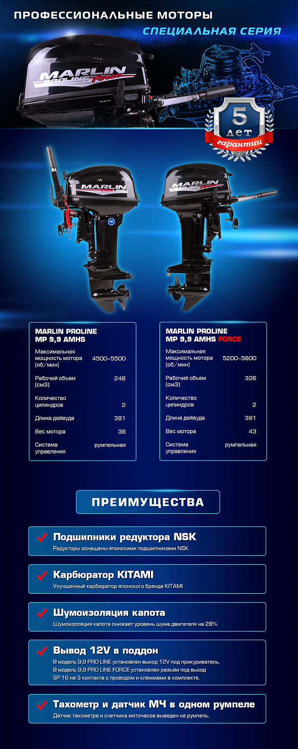 Лодочный мотор MARLIN PROLINE MP 9.9 (20) AMHS FORCE в Петрозаводске